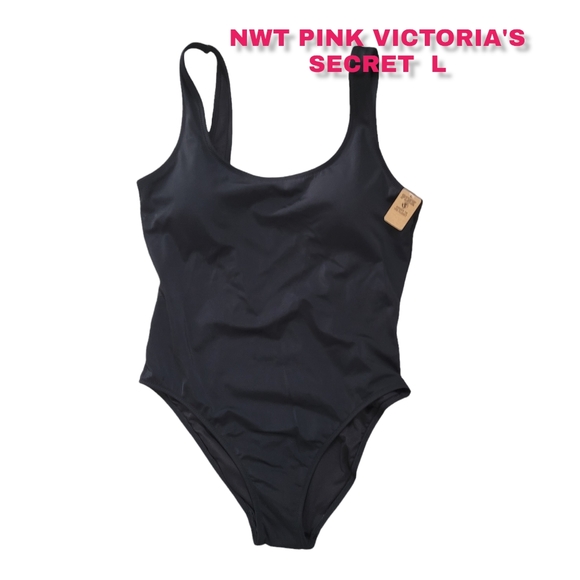 NWT Victoria's secret PINK one piece swimsuit black L - Picture 1 of 6